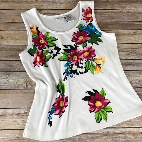 White Stag Sequin Floral Accent Tank Top - Picture 1 of 3